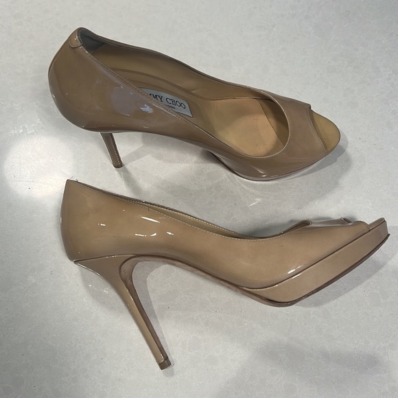 Jimmy Choo Patent Leather Nude peep toe heels - Picture 3 of 4